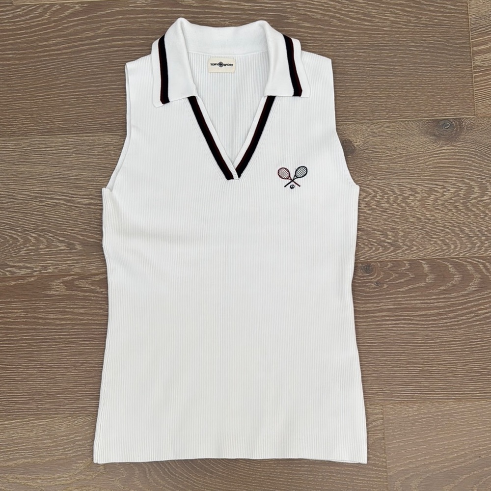 Tory Burch White Sleeveless Polo Tank Top - Picture 2 of 5